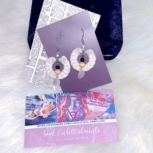 New Boho Style Uniquely Handmade Macrame Beaded Leaf Charm Silver Hook Dangles